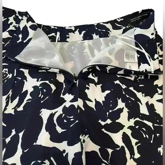 Jones New York Collection Navy/White Flared A-Line Floral Skirt - Picture 6 of 9